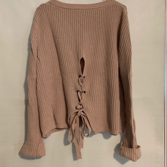 Pink lace up back sweater - Picture 2 of 3